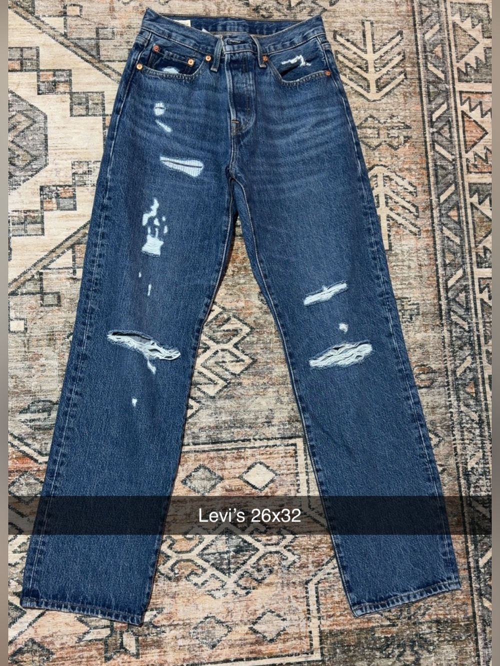Levi's Woman’s Distressed Straight Jeans - Dark Blue